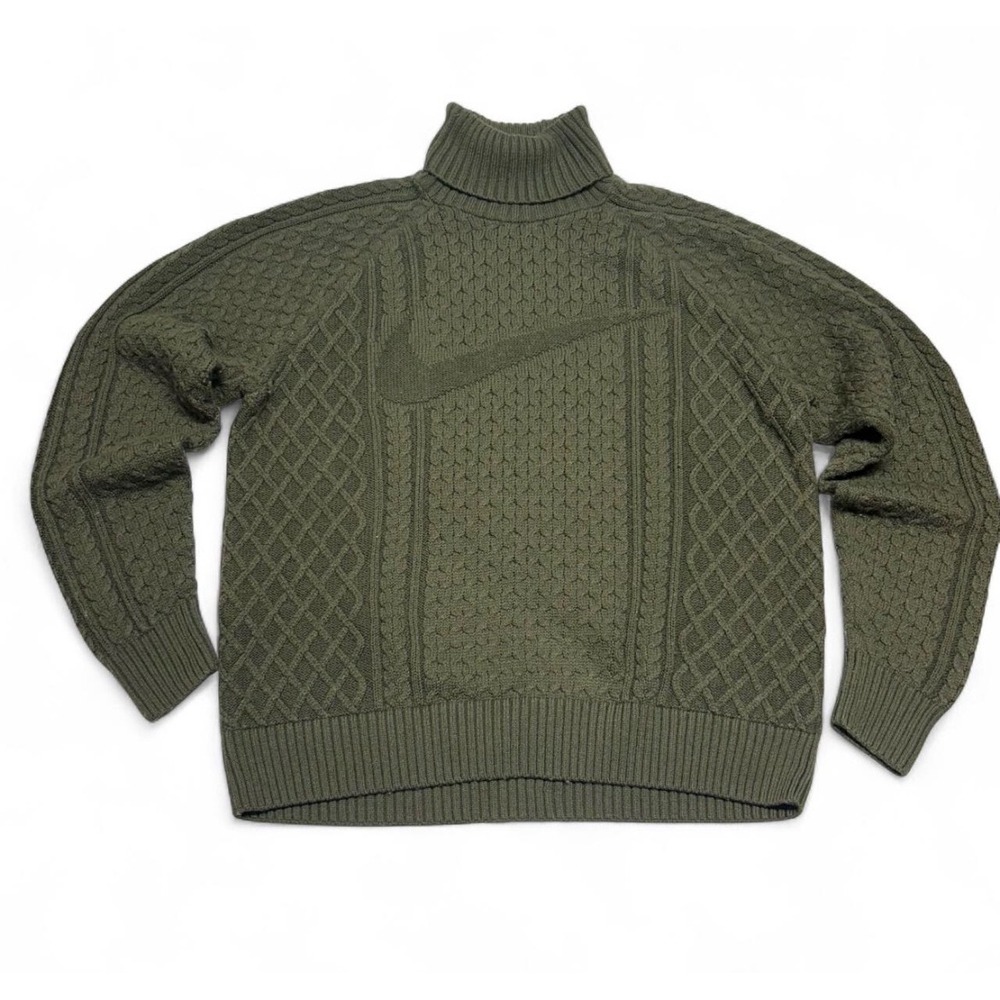 Nike Sportswear Cable Knit Turtleneck Sweater Olive Green Swoosh Size Medium